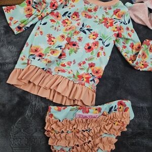 Ruffle Butts Mint Floral Ruffle Bikini with Peach Ruffles